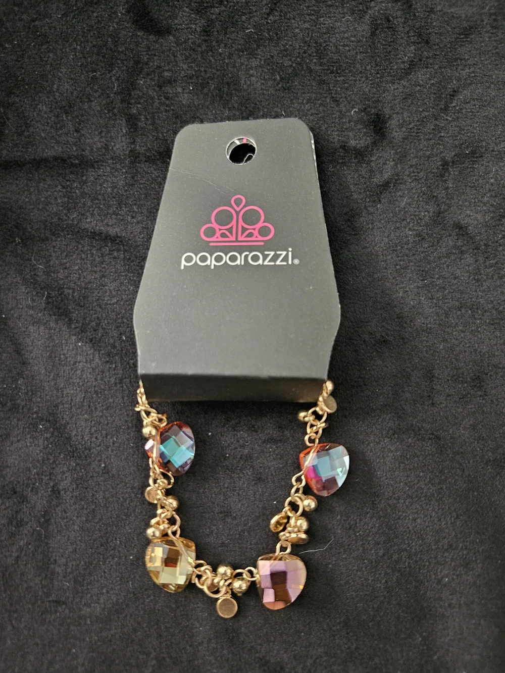 paparazzi Gold-Tone Bracelet with Pink, Blue, Purple and Amber Crystal Charms